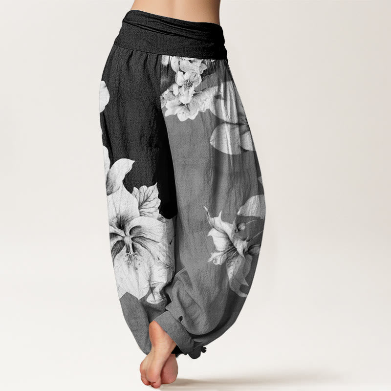 Buddha Stones Cotton Camellia Pattern Women's Elastic Waist Harem Pants - image 8