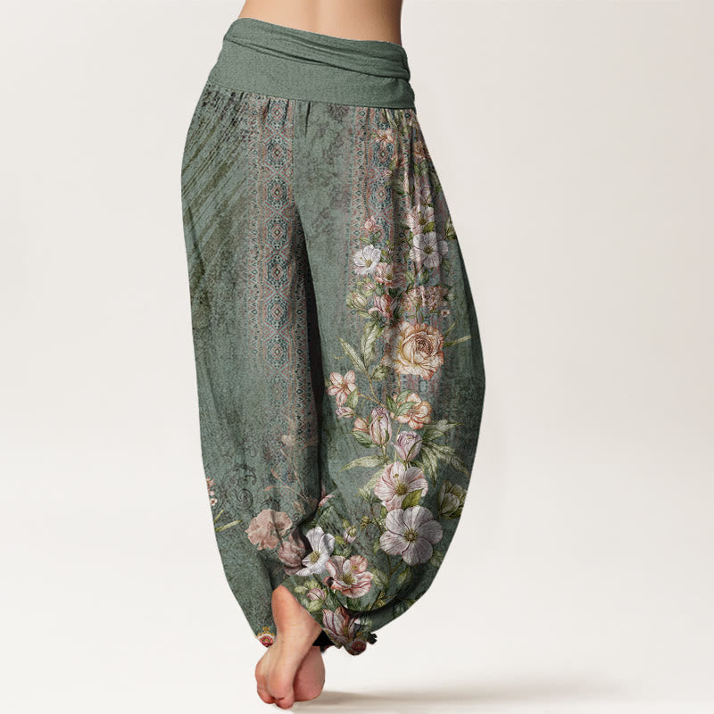 Buddha Stones Cotton Ethnic Floral Ethnic Totem Pattern Women's Elastic Waist Harem Pants - image 1