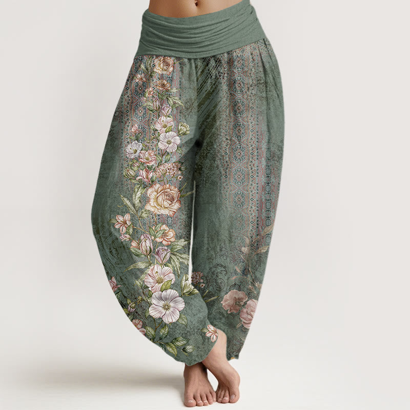 Buddha Stones Ethnic Floral Ethnic Totem Pattern Women's Elastic Waist Harem Pants - MediumSeaGreen - US22，UK/AU26，EU54 (6XL) - image 0
