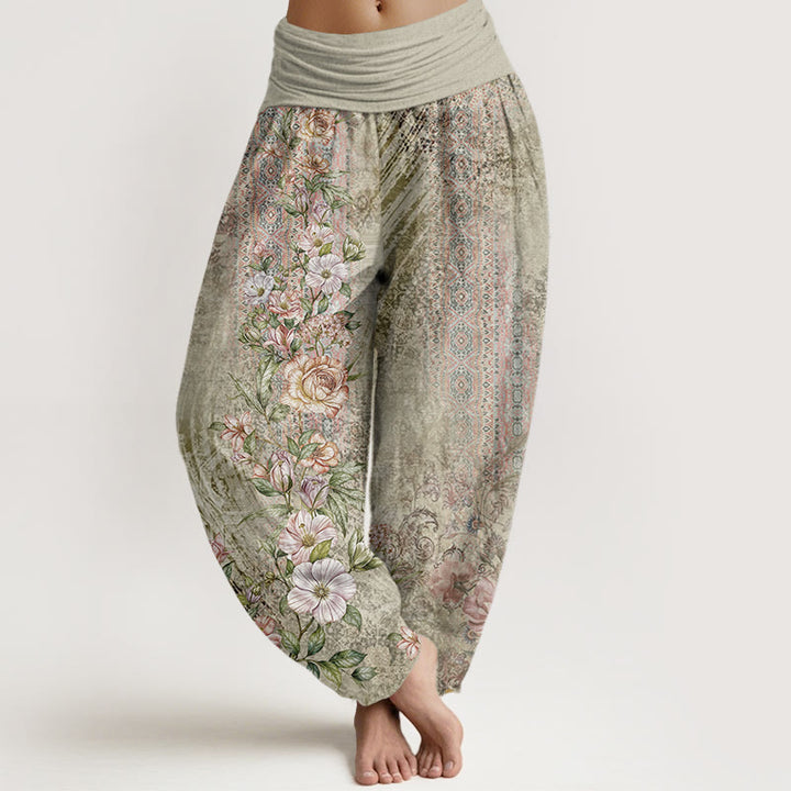 Buddha Stones Cotton Ethnic Floral Ethnic Totem Pattern Women's Elastic Waist Harem Pants - DarkSeaGreen - US22，UK/AU26，EU54 (6XL) - image 4