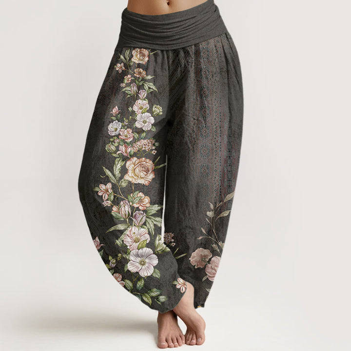 Buddha Stones Cotton Ethnic Floral Ethnic Totem Pattern Women's Elastic Waist Harem Pants - Black - US22，UK/AU26，EU54 (6XL) - image 7