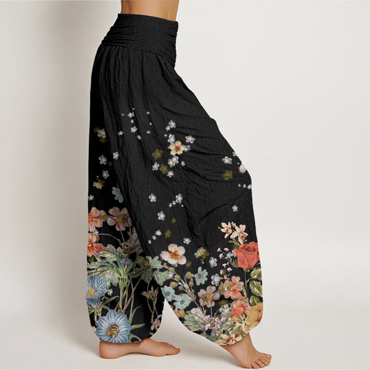 Buddha Stones Cotton Various Flowers Pattern Women's Elastic Waist Harem Pants - image 2