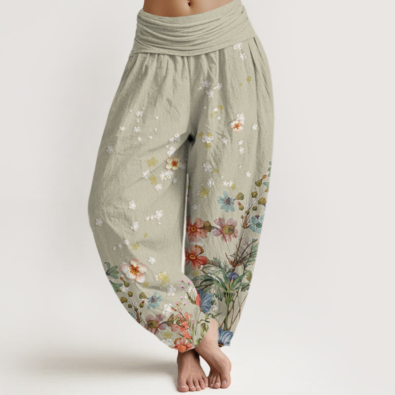 Buddha Stones Various Flowers Pattern Women's Elastic Waist Harem Pants - DarkSeaGreen - US22，UK/AU26，EU54 (6XL) - image 5