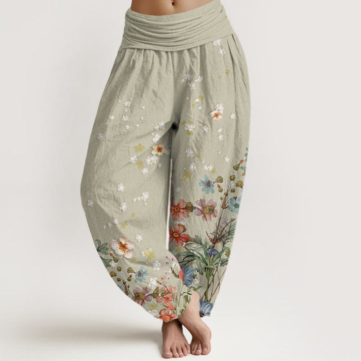 Buddha Stones Various Flowers Pattern Women's Elastic Waist Harem Pants - DarkSeaGreen - US22，UK/AU26，EU54 (6XL) - image 5