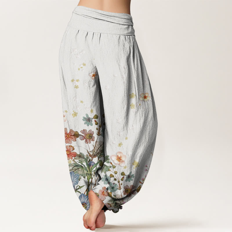 Buddha Stones Various Flowers Pattern Women's Elastic Waist Harem Pants - image 9
