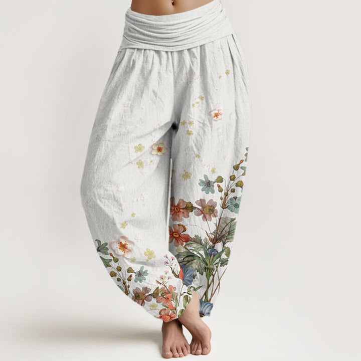 Buddha Stones Cotton Various Flowers Pattern Women's Elastic Waist Harem Pants - WhiteSmoke - US22，UK/AU26，EU54 (6XL) - image 7