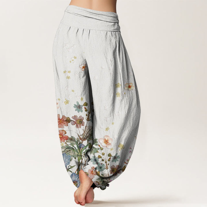 Buddha Stones Cotton Various Flowers Pattern Women's Elastic Waist Harem Pants - image 8