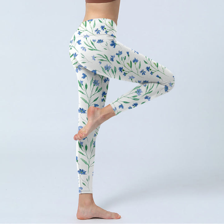 Buddha Stones White Flowers Leaf Pattern Print Gym Leggings Women's Yoga Pants - image 3