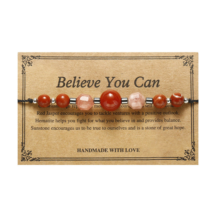 Buddha Stones Believe You Can Carnelian Red Jasper Hematite Sun Stone Positive Bracelet