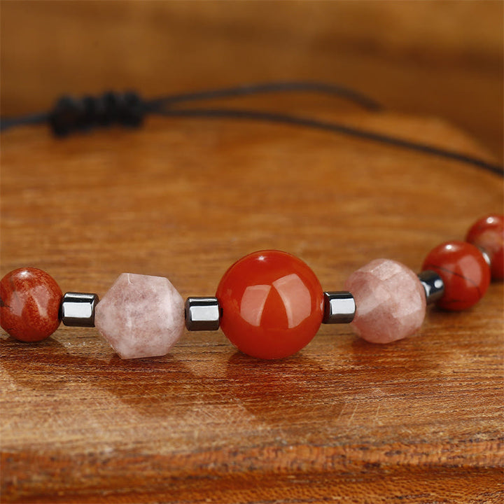 Buddha Stones Believe You Can Carnelian Red Jasper Hematite Sun Stone Positive Bracelet