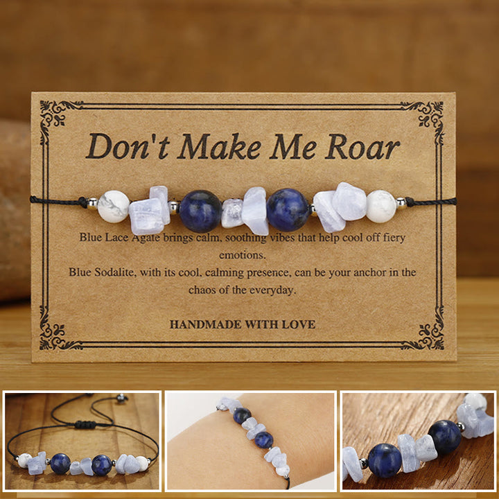 Buddha Stones Don't Make Me Roar Purple Agate Blue Lace Agate Blue Sodalite Protection Bracelet