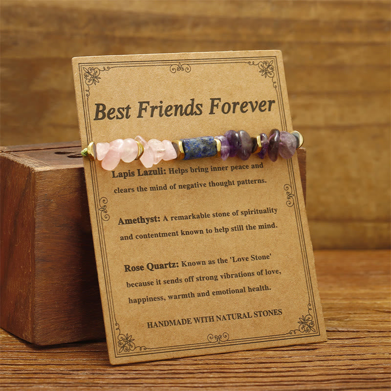 Buddha Stones Best Friends Forever Amethyst Rose Quartz Lazurite Lapis Lazuli Spiritual Bracelet - image 2