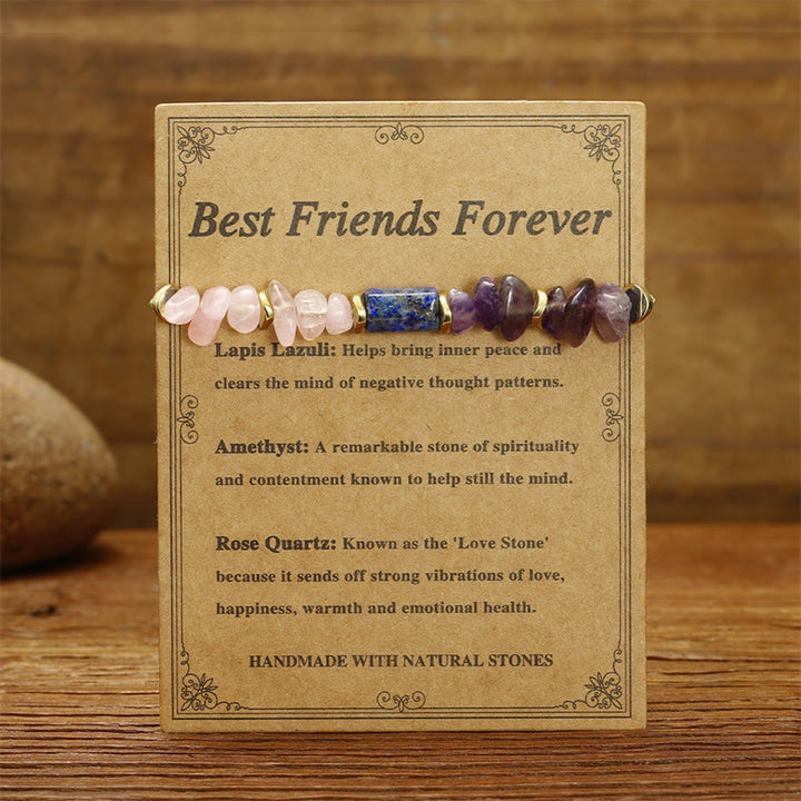 Buddha Stones Best Friends Forever Amethyst Rose Quartz Lazurite Spiritual Bracelet