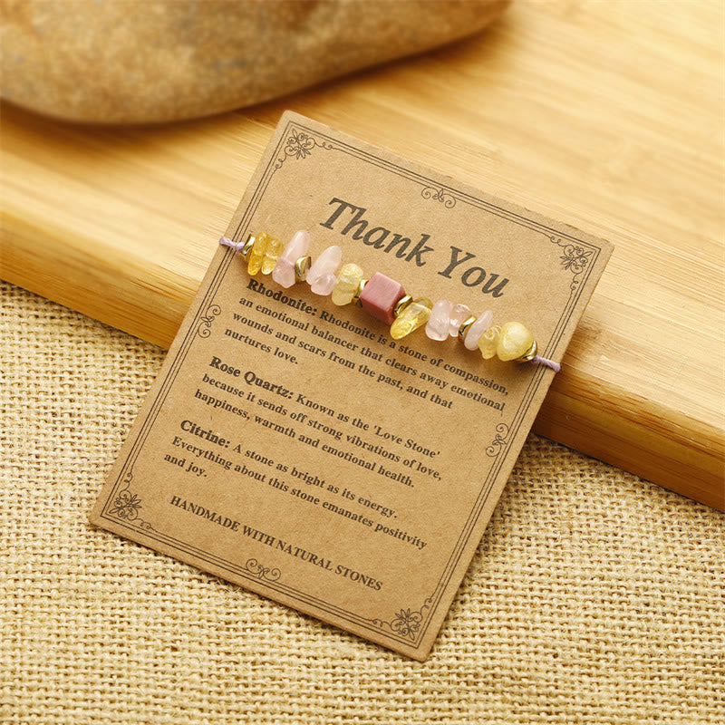 Buddha Stones Thank You Rose Quartz Citrine Rhodonite Passionate Bracelet