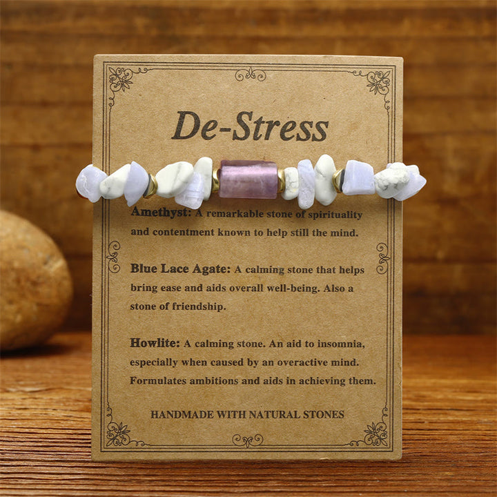 Buddha Stones De-Stress Amethyst Blue Lace Agate Howlite Healing Bracelet