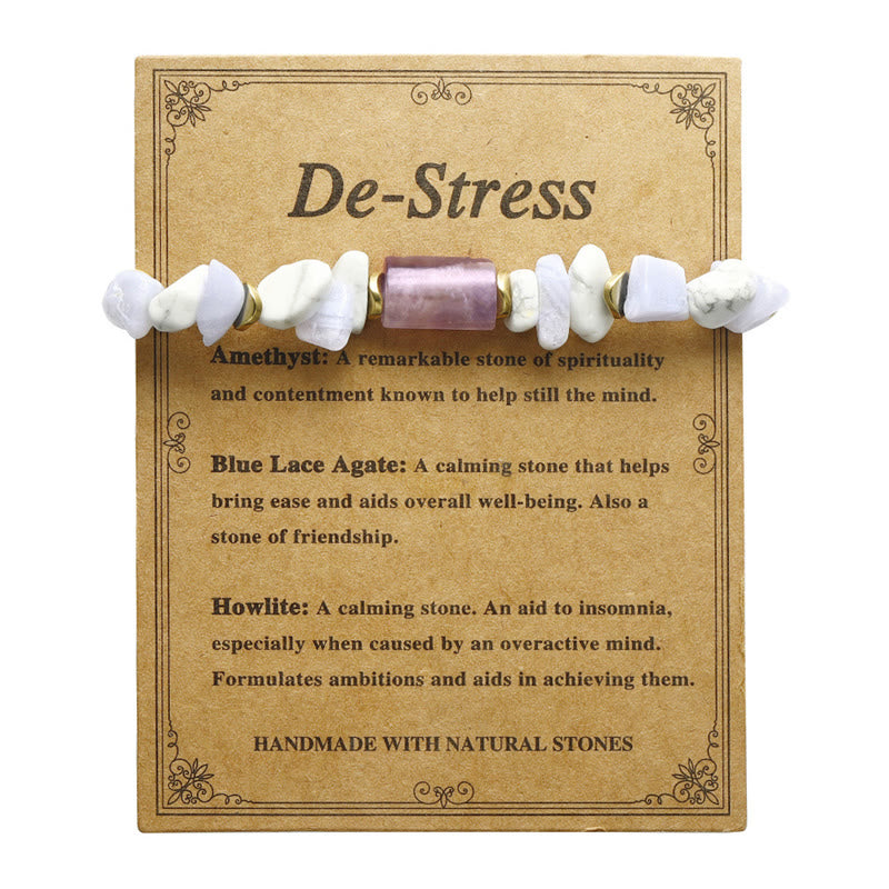 Buddha Stones De-Stress Amethyst Blue Lace Agate Howlite Healing Bracelet