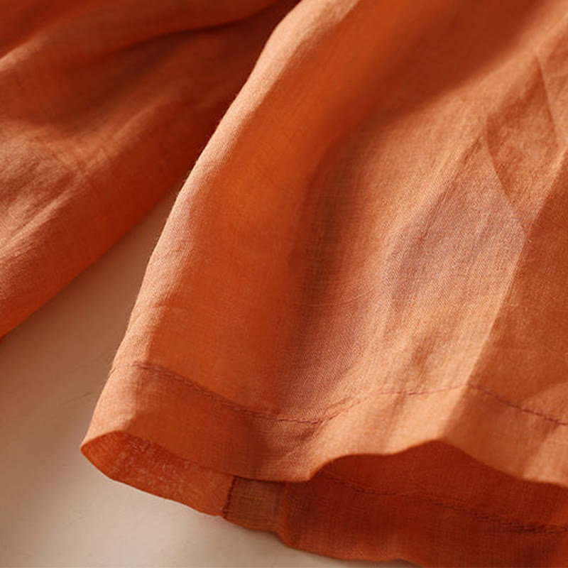 Buddha Stones Embroidery Geometry Nine-Quarter Sleeve Cotton Women's Midi Dress With Pockets - image 11