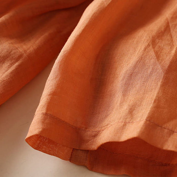 Buddha Stones Embroidery Geometry Nine-Quarter Sleeve Cotton Women's Midi Dress With Pockets - image 11