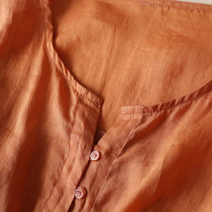 Buddha Stones Embroidery Geometry Nine-Quarter Sleeve Cotton Women's Midi Dress With Pockets - image 9