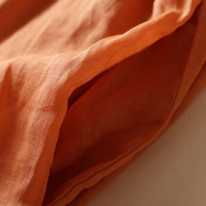 Buddha Stones Embroidery Geometry Nine-Quarter Sleeve Cotton Women's Midi Dress With Pockets - image 10