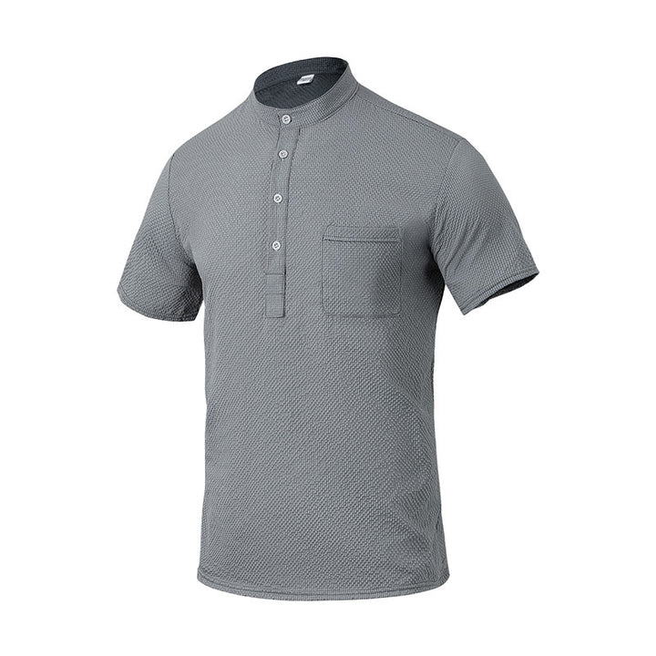 Buddha Stones Solid Color Polo Plaid Half Buttons Men's Short Sleeve Shirt - DarkGray - US/UK/AU46，EU56 (3XL) - image 16