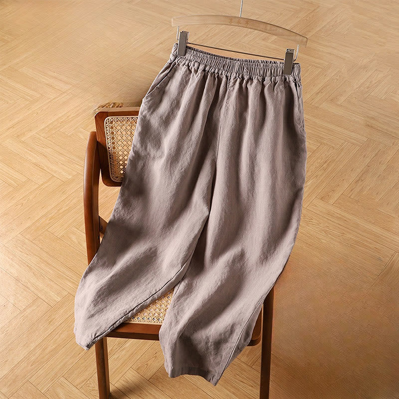 Buddha Stones Casual Plain High Waist Cotton Linen Women's Harem Pants With Pockets - RosyBrown - US14，UK/AU18，EU46 (4XL) - image 7