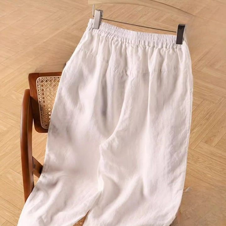 Buddha Stones Casual Plain High Waist Cotton Linen Women's Harem Pants With Pockets - image 11