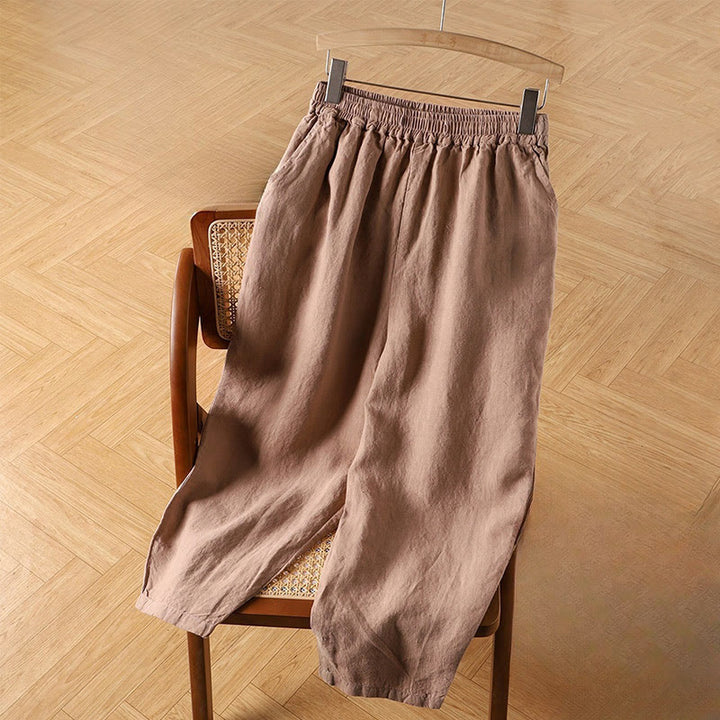 Buddha Stones Casual Plain High Waist Cotton Linen Women's Harem Pants With Pockets - Tan - US14，UK/AU18，EU46 (4XL) - image 5