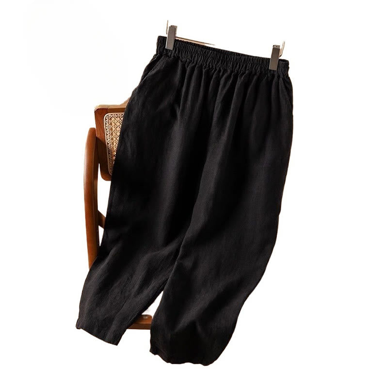 Buddha Stones Casual Plain High Waist Cotton Linen Women's Harem Pants With Pockets - image 4