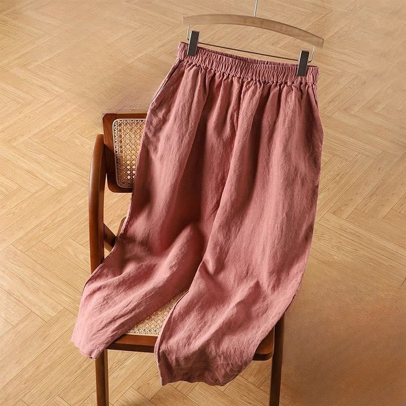 Buddha Stones Casual Plain High Waist Cotton Linen Women's Harem Pants With Pockets - PaleVioletRed - US14，UK/AU18，EU46 (4XL) - image 1