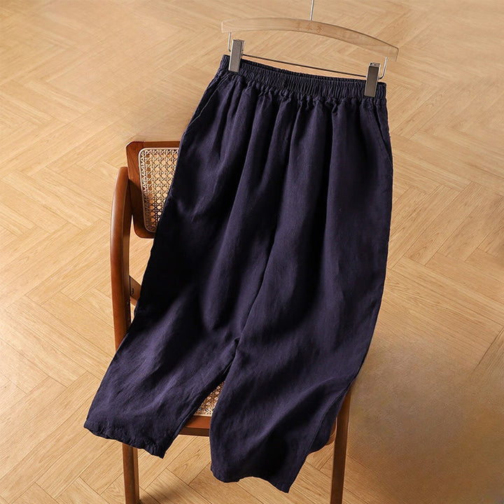 Buddha Stones Casual Plain High Waist Cotton Linen Women's Harem Pants With Pockets - Navy - US14，UK/AU18，EU46 (4XL) - image 9