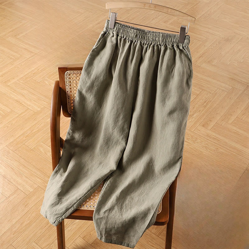 Buddha Stones Casual Plain High Waist Cotton Linen Women's Harem Pants With Pockets - DarkSeaGreen - US14，UK/AU18，EU46 (4XL) - image 6