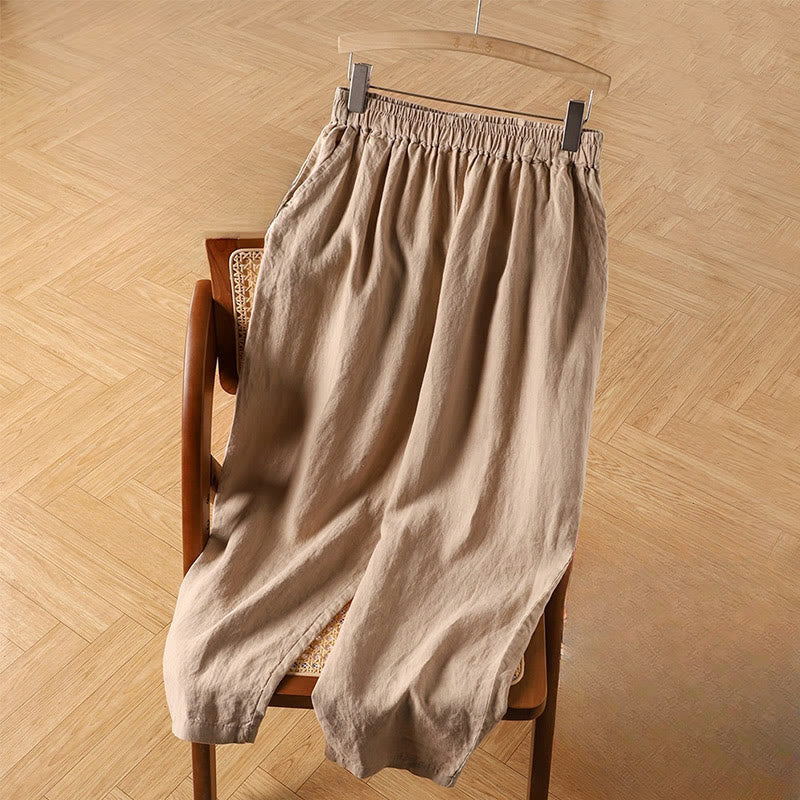 Buddha Stones Casual Plain High Waist Cotton Linen Women's Harem Pants With Pockets - Bisque - US14，UK/AU18，EU46 (4XL) - image 8