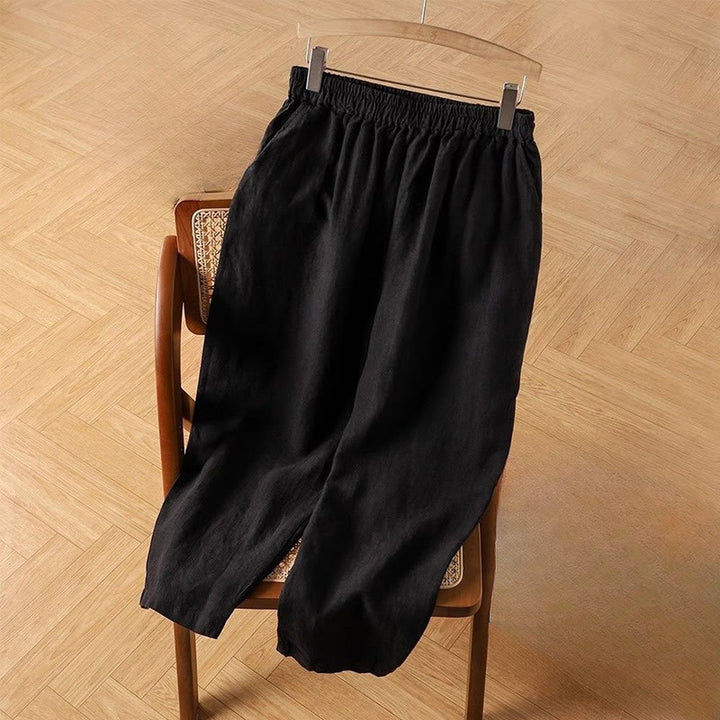 Buddha Stones Casual Plain High Waist Cotton Linen Women's Harem Pants With Pockets - Black - US14，UK/AU18，EU46 (4XL) - image 3