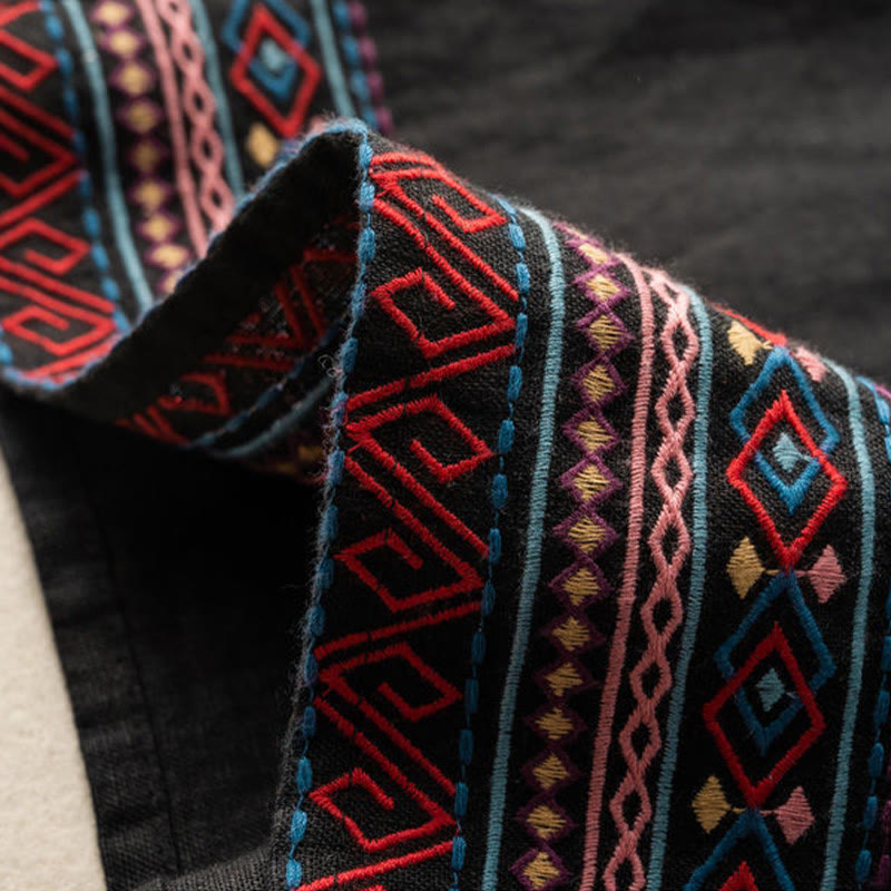 Buddha Stones Casual Embroidery Bohemian Pattern Drawstring Women's Wide Leg Pants With Pockets - image 11
