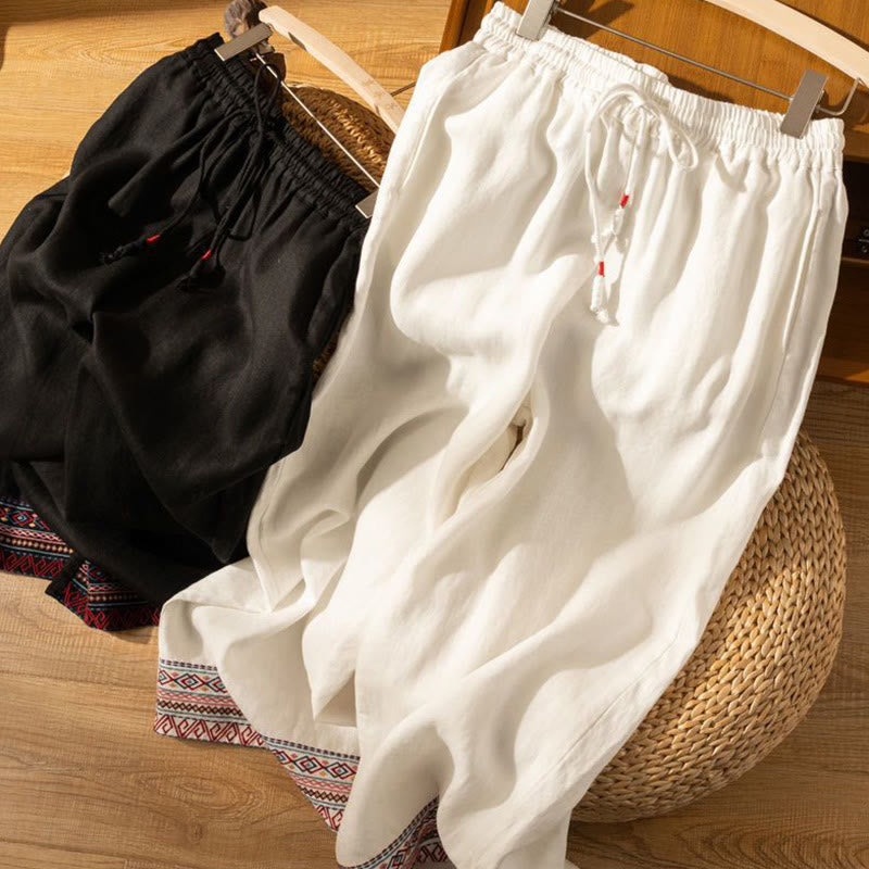 Buddha Stones Casual Embroidery Bohemian Pattern Drawstring Women's Wide Leg Pants With Pockets - image 17
