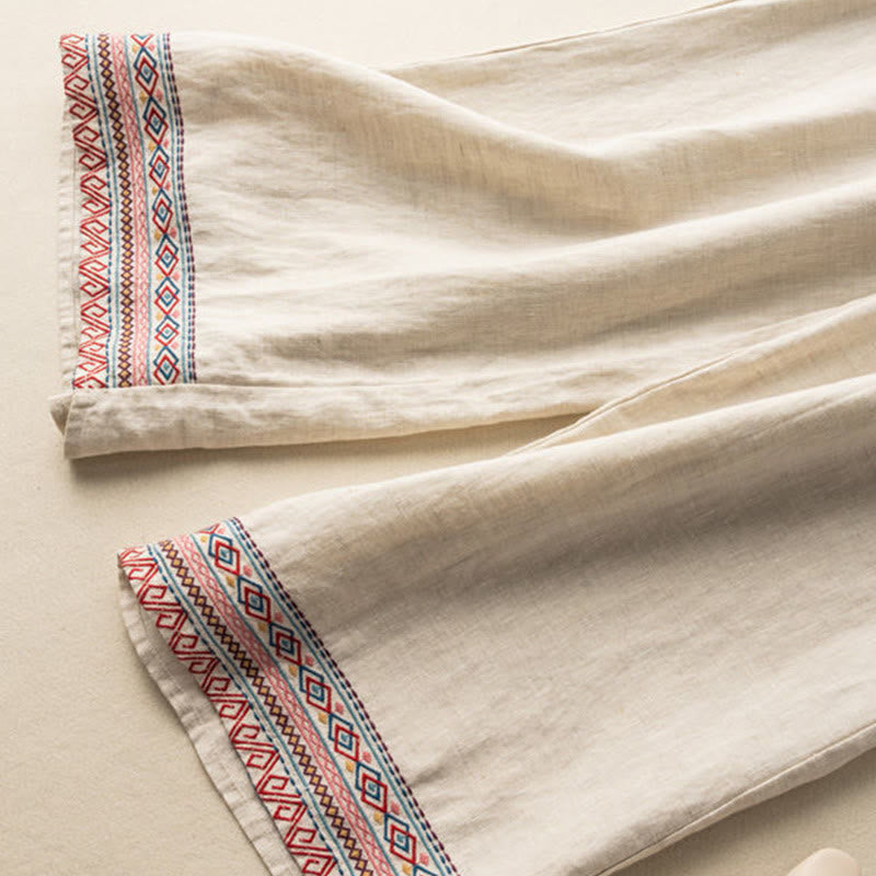 Buddha Stones Casual Embroidery Bohemian Pattern Drawstring Women's Wide Leg Pants With Pockets - image 4