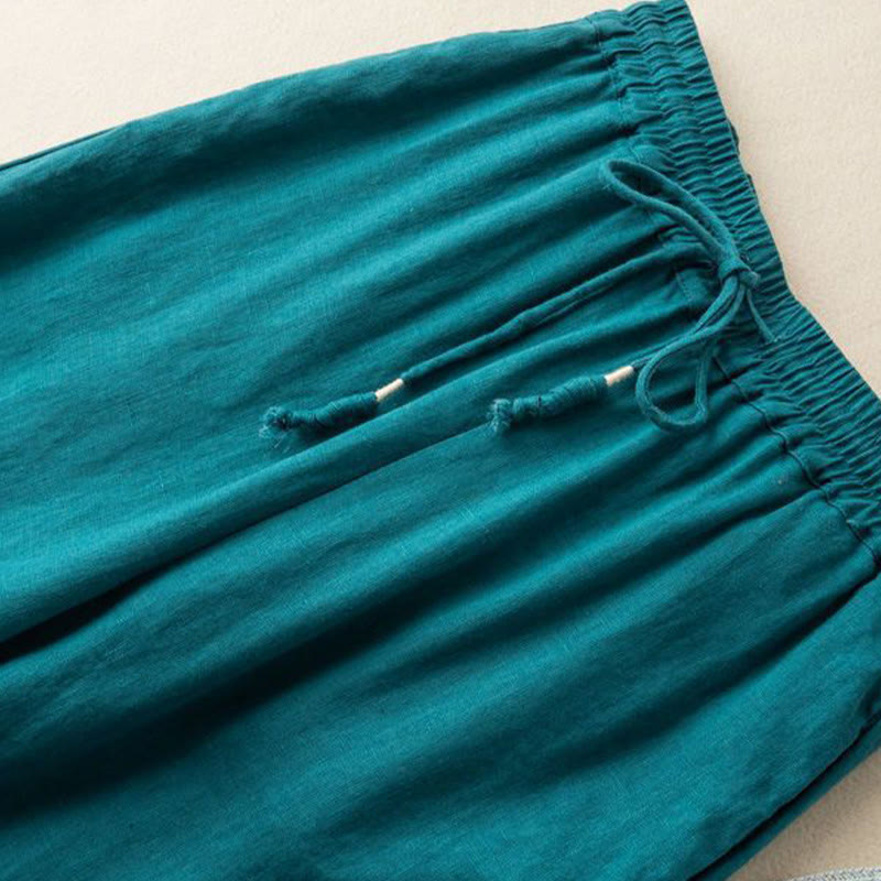 Buddha Stones Casual Embroidery Bohemian Pattern Drawstring Women's Wide Leg Pants With Pockets - image 6