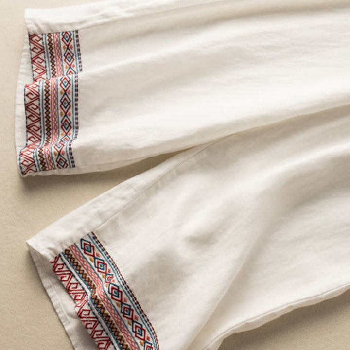 Buddha Stones Casual Embroidery Bohemian Pattern Drawstring Women's Wide Leg Pants With Pockets - image 14