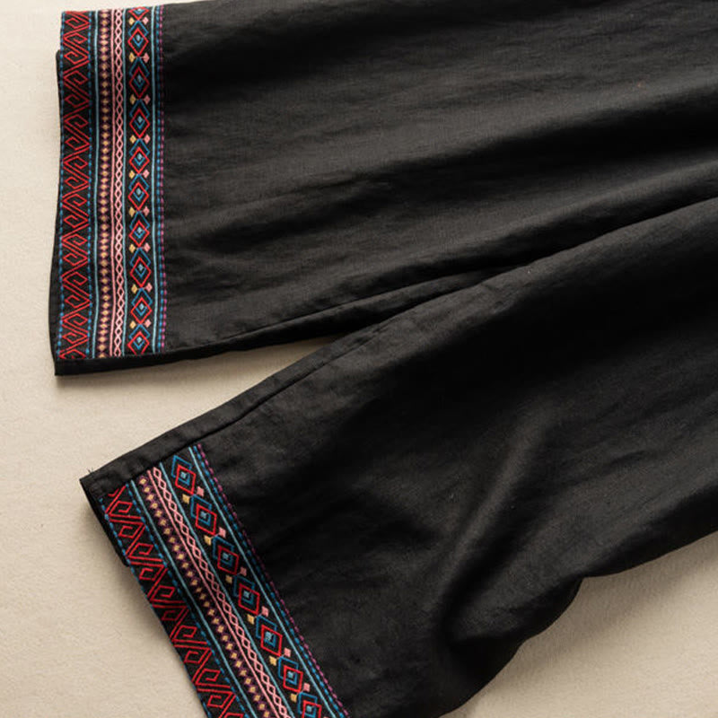 Buddha Stones Casual Embroidery Bohemian Pattern Drawstring Women's Wide Leg Pants With Pockets - image 10