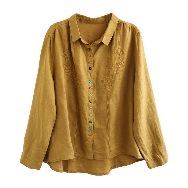 Buddha Stones Spring Embroidery Long Sleeve Colorful Button Label  Women's Shirt - image 3