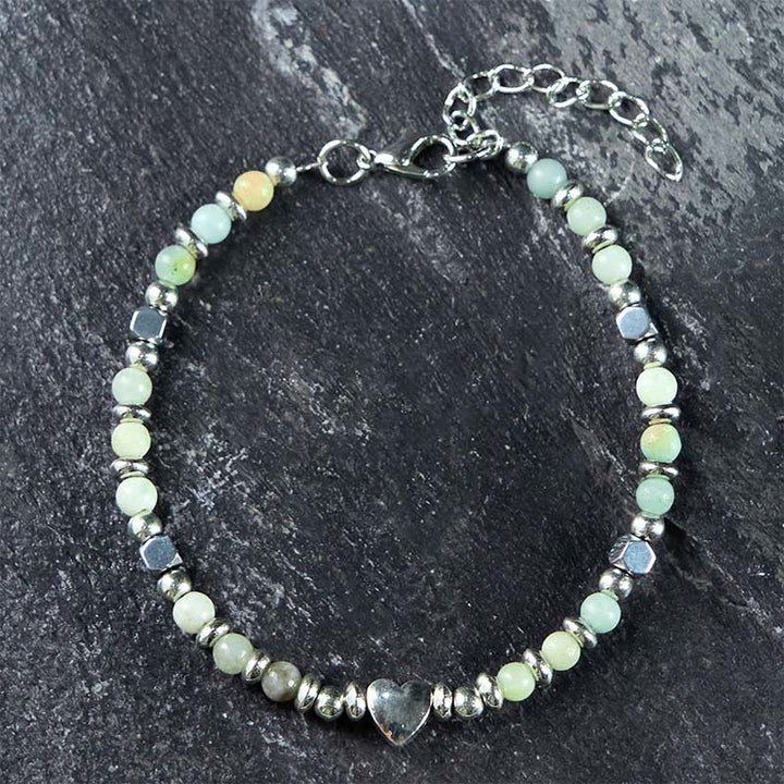 Buddha Stones Natural Stone Amazonite Amethyst Lazurite Lapis Lazuli Rose Quartz Heart Positive Balance Bracelet - image 0