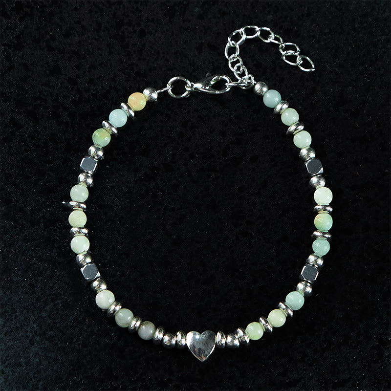 Buddha Stones Natural Stone Amazonite Amethyst Lazurite Lapis Lazuli Rose Quartz Heart Positive Balance Bracelet - image 1