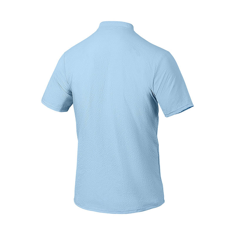 Buddha Stones Solid Color Polo Plaid Half Buttons Men's Short Sleeve Shirt - image 2