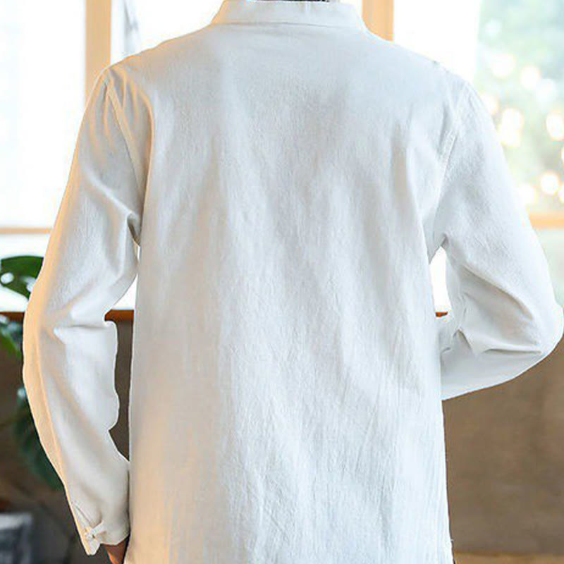 Buddha Stones Casual Stand Collar Frog-Button Long Sleeve Tang Suit Linen Men's Shirt - image 1