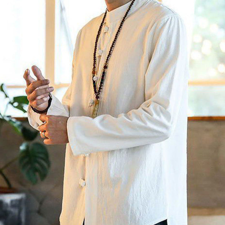 Buddha Stones Casual Stand Collar Frog-Button Long Sleeve Tang Suit Men's Shirt - image 3