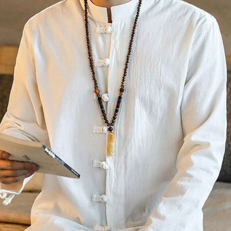 Buddha Stones Casual Stand Collar Frog-Button Long Sleeve Tang Suit Men's Shirt - image 4