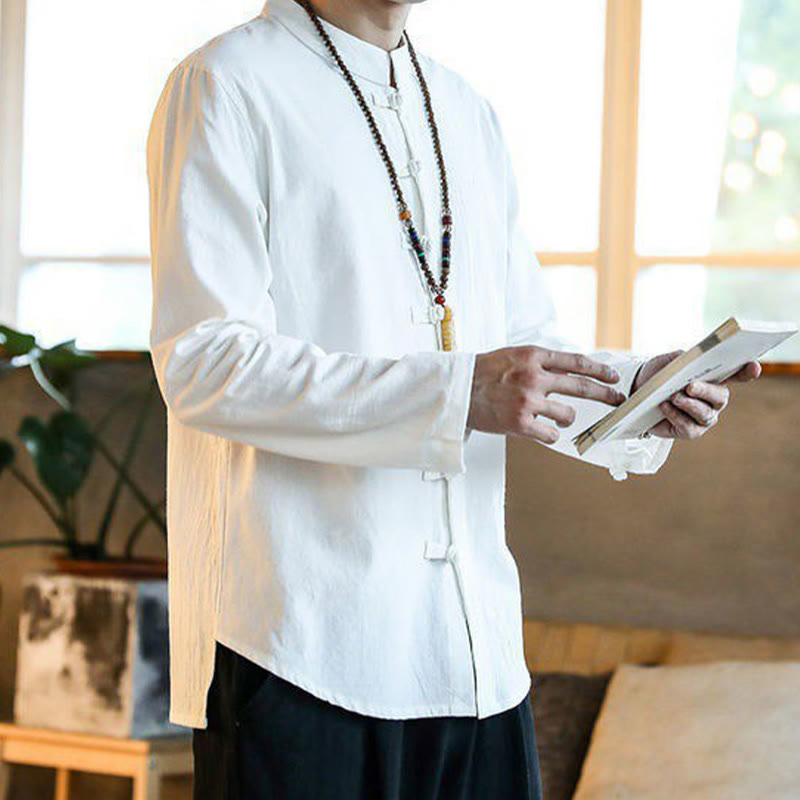 Buddha Stones Casual Stand Collar Frog-Button Long Sleeve Tang Suit Men's Shirt - image 5