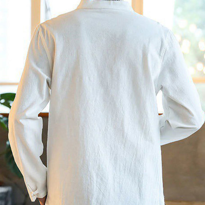 Buddha Stones Casual Stand Collar Frog-Button Long Sleeve Tang Suit Men's Shirt - image 1
