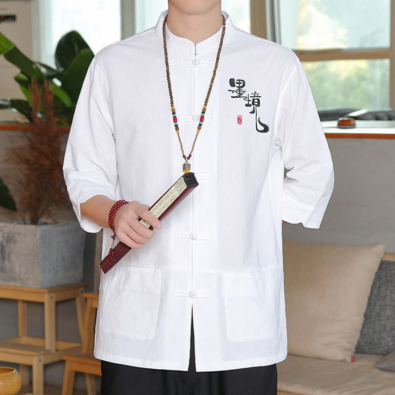 Buddha Stones Frog-Button Chinese Tang Suit Three Quarter Sleeve Cotton Linen Men's Shirt - image 6